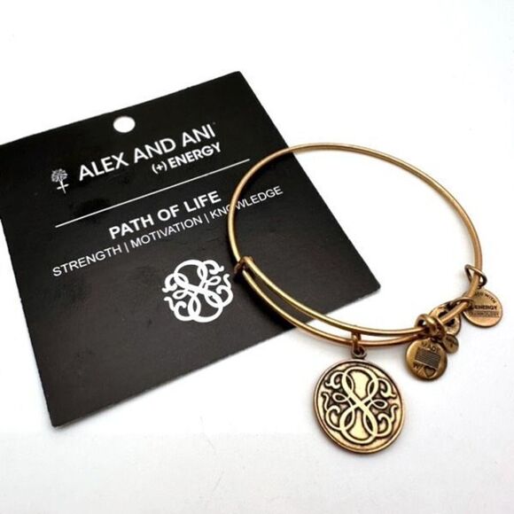 NWT Alex and Ani Path of Life Charm Bangle Bracelet Gold Tone Eternity - Picture 1 of 2